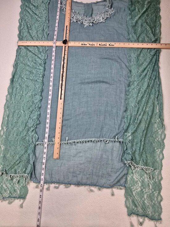 Dusty Blue Lace Poncho Long With Fringe Hem One Size Boho - Picture 3 of 3
